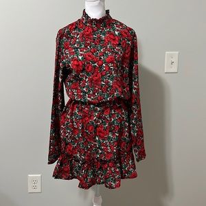 Red and green floral dress